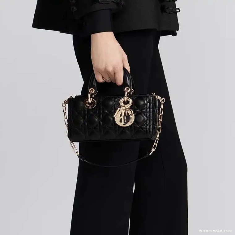Cheap Lady D-Joy Small Lambskin Bag Cannage Black 0324 Hot Sale